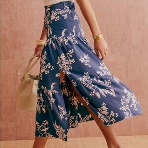 Sezane Tammie skirt, blue with ecru, 6